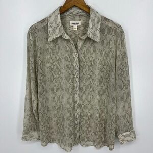 Open Edit Long Sleeve Button Shirt Women's M Gray Python Snake Print Collared